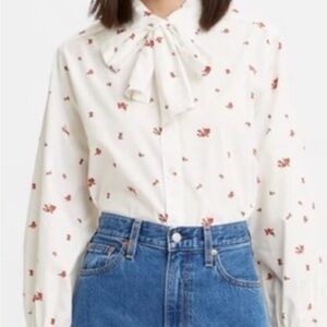 Levi's Gretchen white Bow-Tie Blouse with Rust Floral Print